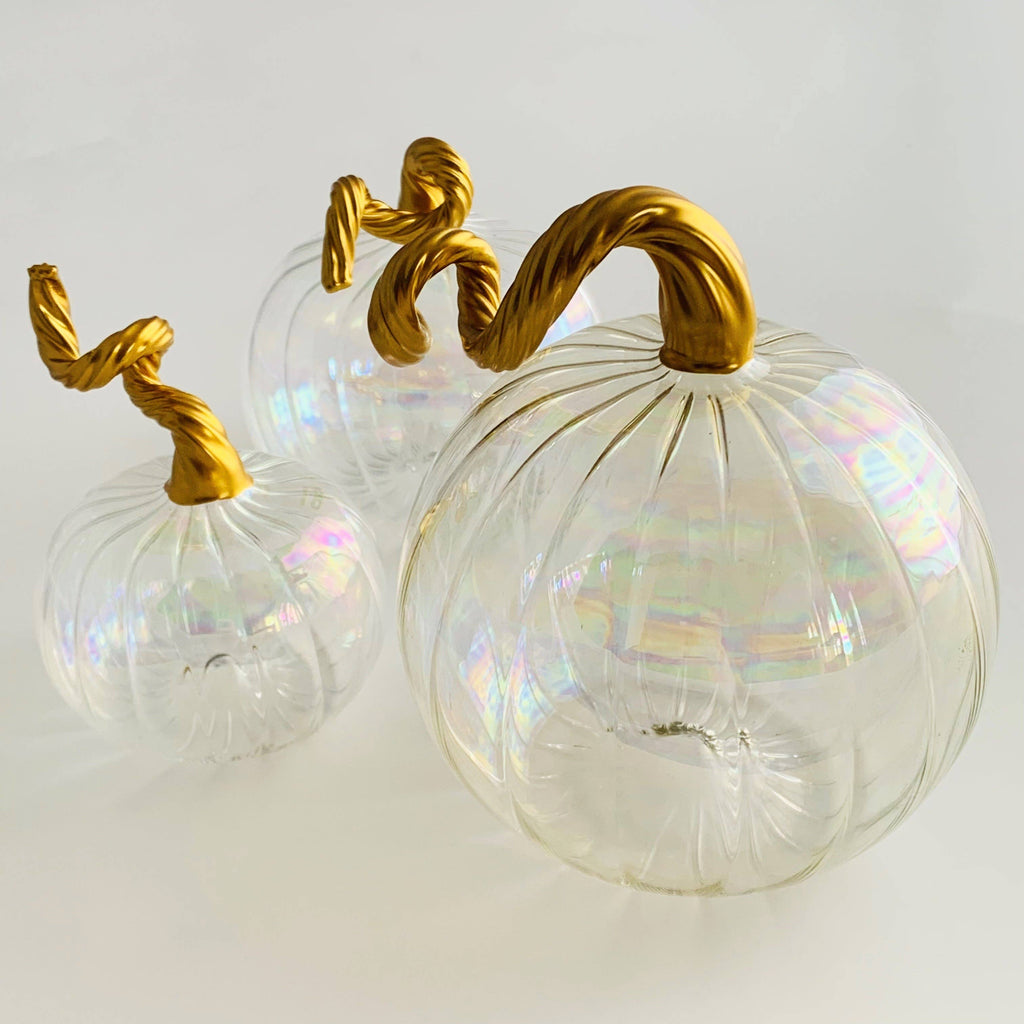 Blown Glass Tabletop Pumpkin with Gold