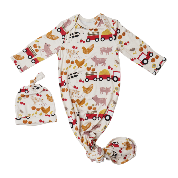 Baby - Farm Friends Bamboo Knotted Gown Newborn Baby Gift Set