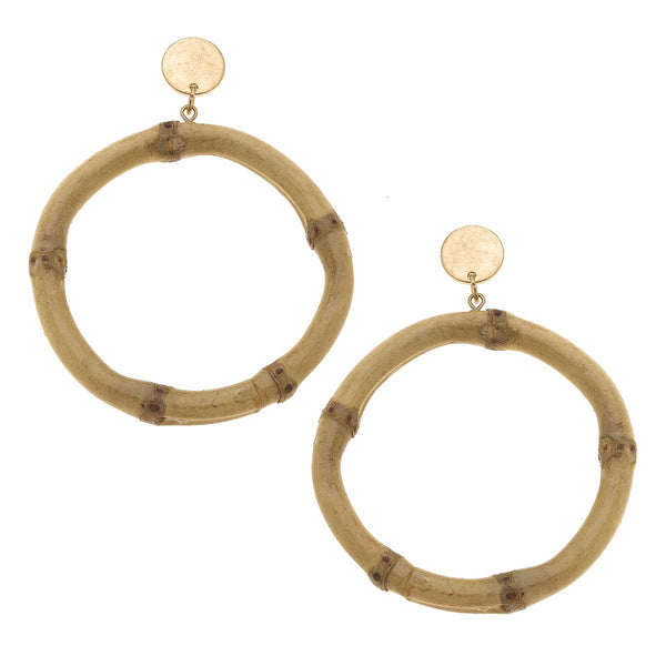 Earrings - Felicity Bamboo Drop Hoop Earrings in Natural