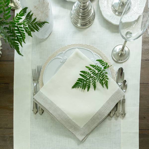 Napkin - Cream with Flax Frame Large Napkin