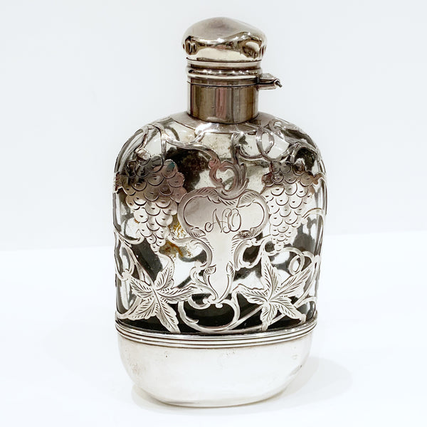 Estate Collection Sterling - Flask Antique Glass with Sterling Overlay