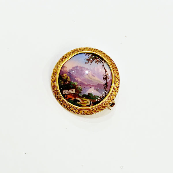 Estate Collection Brooch - Enameled Mountain Scene