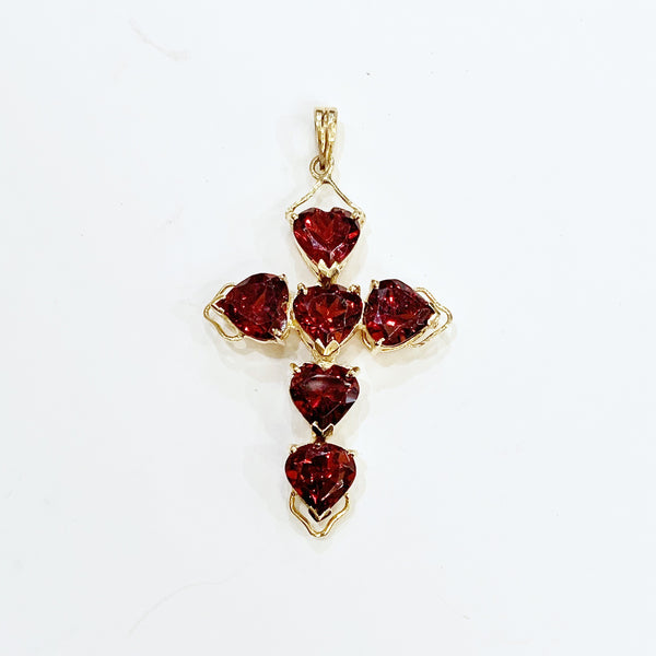 Estate Collection Cross Pendant - Vintage Gold w/Garnets