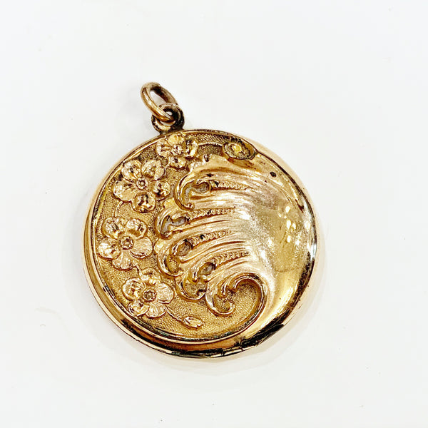 Estate Collection Locket - Gold w/Wave Floral Pattern