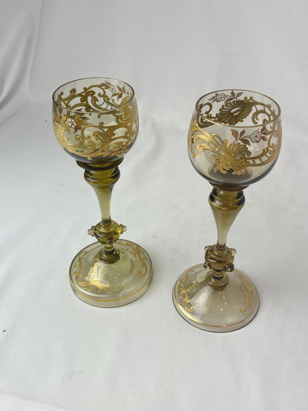 Estate Collection Antique Bohemian Gilt Wine Hock Glasses
