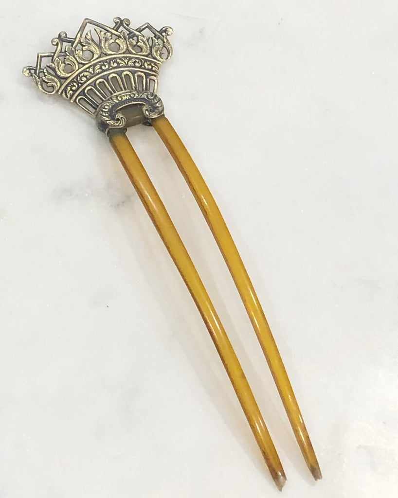 Estate Collection Antique Sterling Silver Tortoise Shell Hair Comb