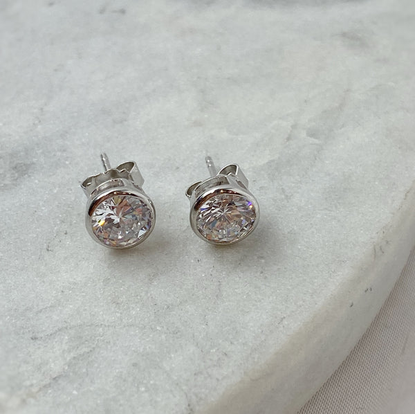 Earrings - Clear Bezel Set Round Studs
