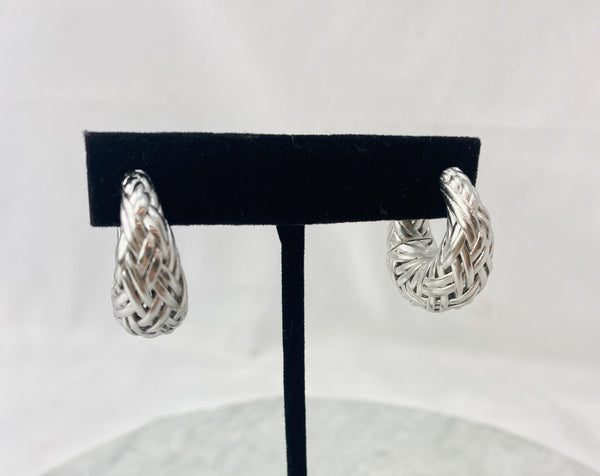 Earrings - Braided Weave Silver Hinged Hoop Earrings