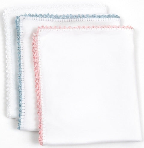 Baby Blanket in Pima Cotton Jersey Trimmed in Pink, White or Blue