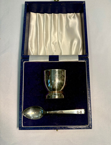 Estate Collection - Vintage Silver Baby Egg Cup & Spoon Set  - Angora