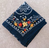 Bandana - Embroidered Navy Bandana With Bright Flowers