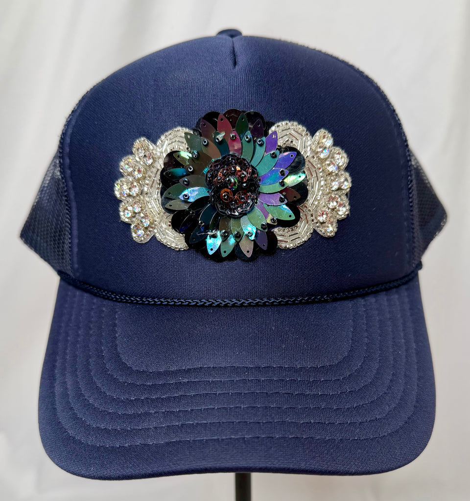 Revelry Bloom Mardi Gras Trucker Hats - Navy