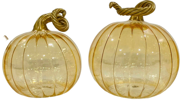 Blown Glass Tabletop Pumpkin - Iridescent Amber Small or Medium