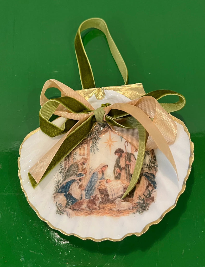 Ornaments - Nativity w/Three Wisemen on  Scallop Shell by Fouts and Finch