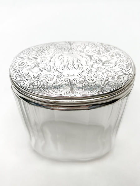 Estate Collection - Sterling and Glass Oval Monogrammed Dresser Jar