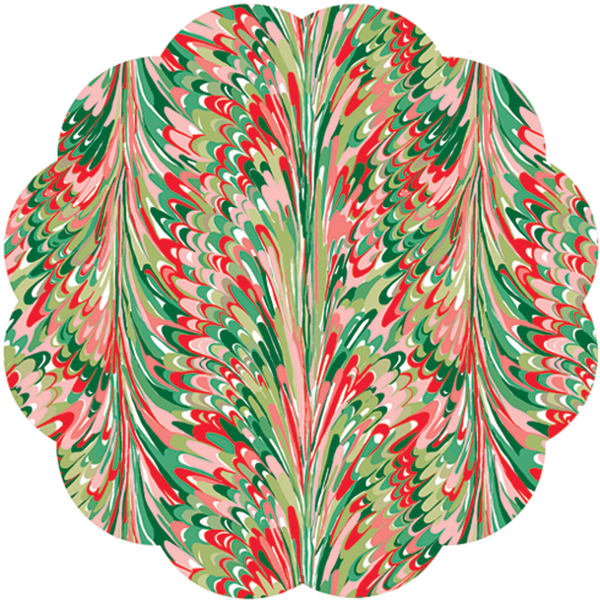 Placemats - Christmas Marble Scalloped Paper Placemats | Set of 24