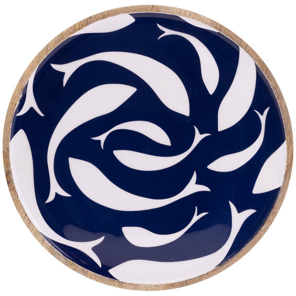 Platter -  Navy Swirl Fish Mango Wood Round Platter
