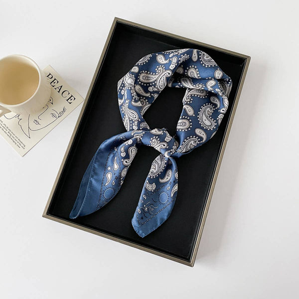 Scarf - Paisley Satin Square Scarf - Blue or Green
