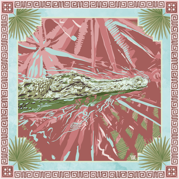 Scarf - Pink Ocmulgee Alligator Silk Scarf