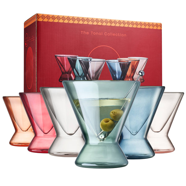 Martini Glasses - Stemless Double Wall Martini Glasses - 7oz - Set of 6