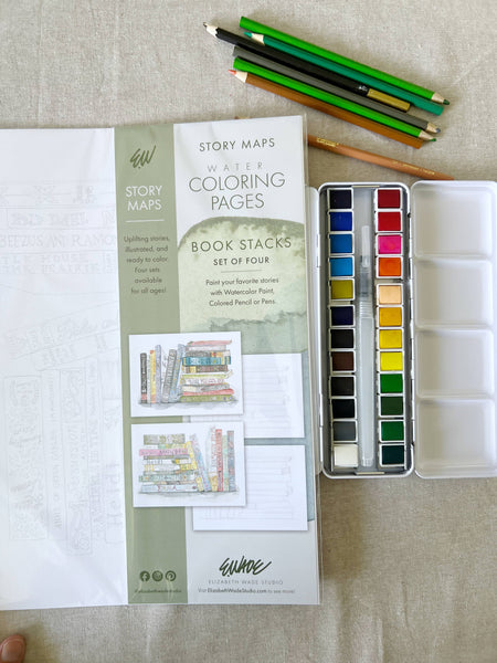 Coloring Pages: Book Stacks Paint Set