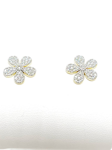 Earrings - Gold Post Earring with Pave Flower