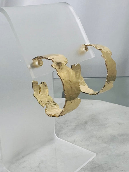 Earrings - Hammered Gold Uneven Edge Hoop