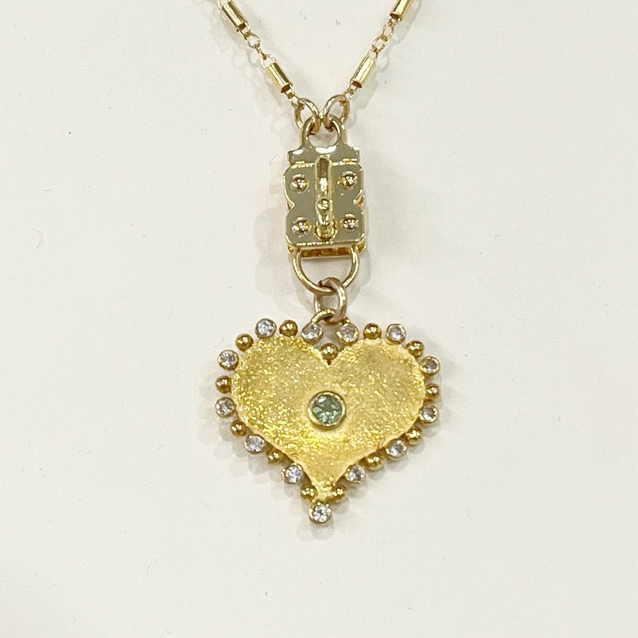 Vignette - Heart w/White Topaz Edge & Peridot Stone