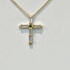 Necklace - Clear Baguette Cross w/Green Acccent on Gold Necklace