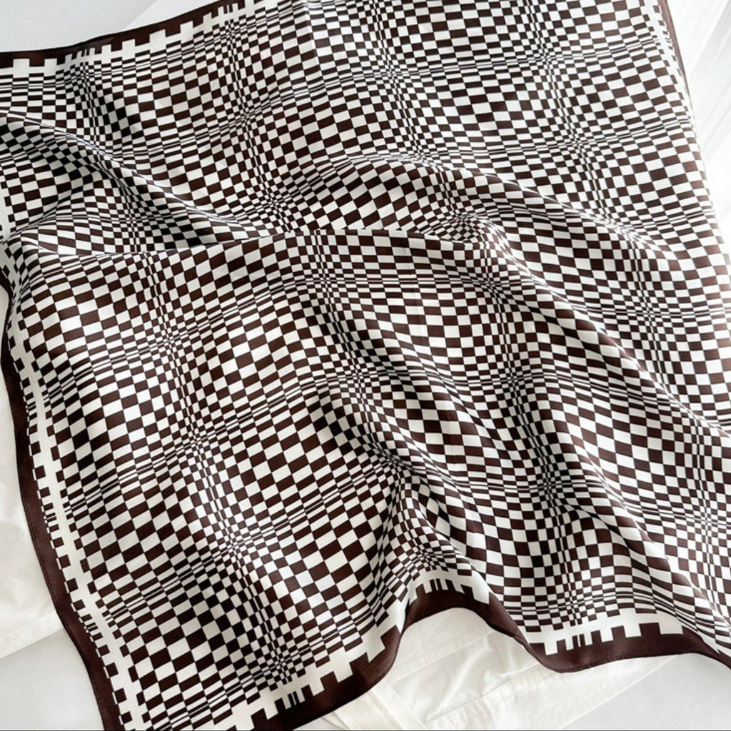 Scarf - Coffee Plaid Mulberry Silk Scarf