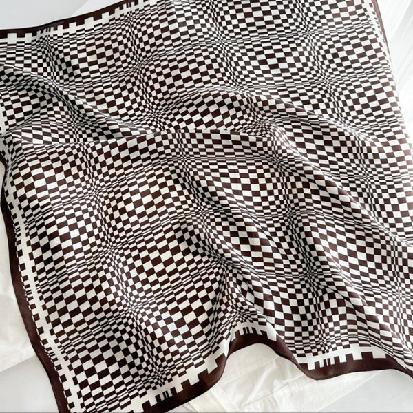 Scarf - Coffee Plaid Mulberry Silk Scarf