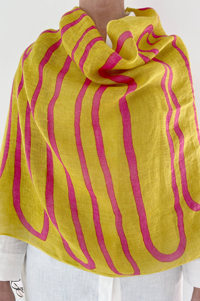 Scarf - Linen Scarf: Loopy Pink & Yellow