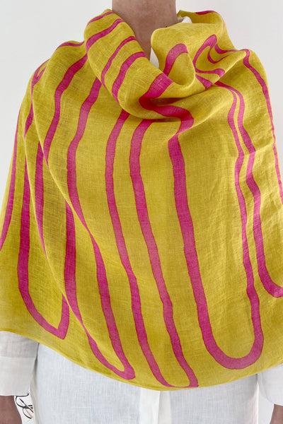 Scarf - Linen Scarf: Loopy Pink & Yellow