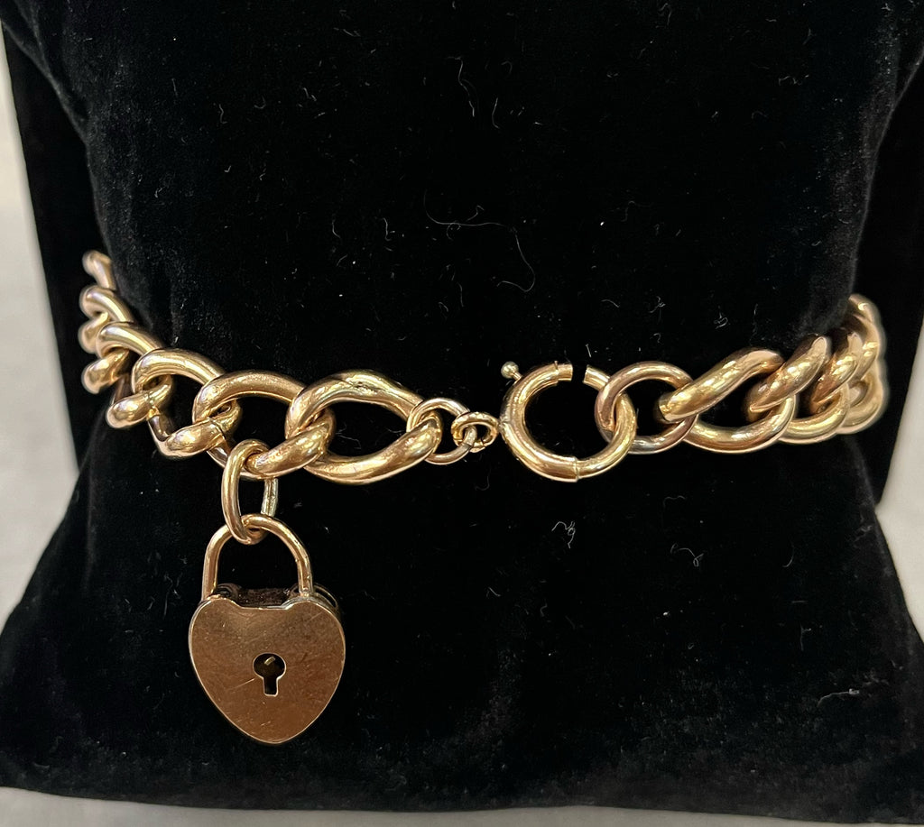 Estate Collection Gold Link Bracelet w/Heart Lock Charm