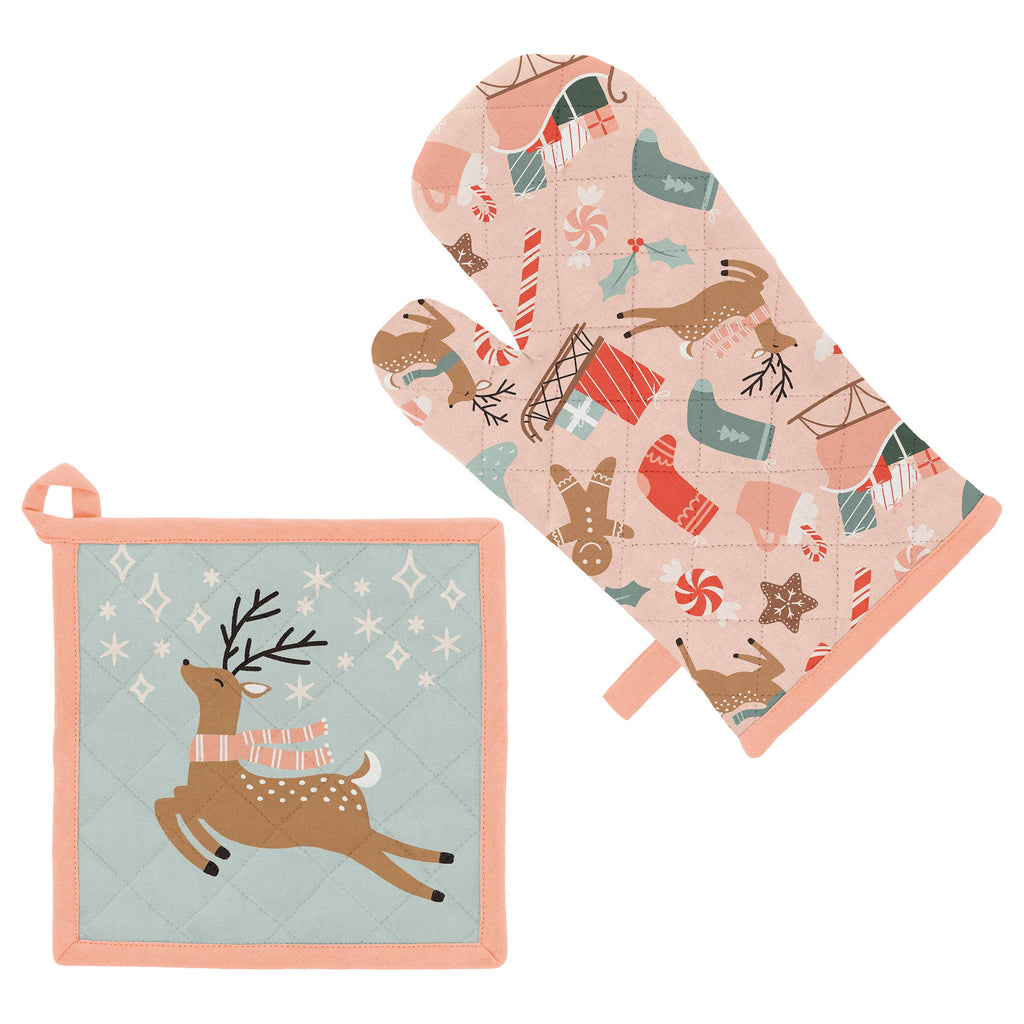 Oven Mitt & Pot Holder - Dancing Deer