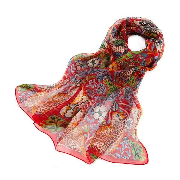 Scarf - William Morris Strawberry Thief Red Art Silk Scarf