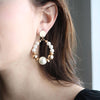 Earrings - Moira Pearl, Wood & Gold Bead Teardrop Earrings