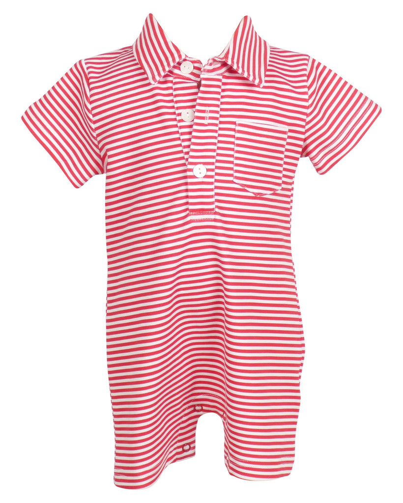 Game Day Rhett Romper - Red and White Stripe: 9m