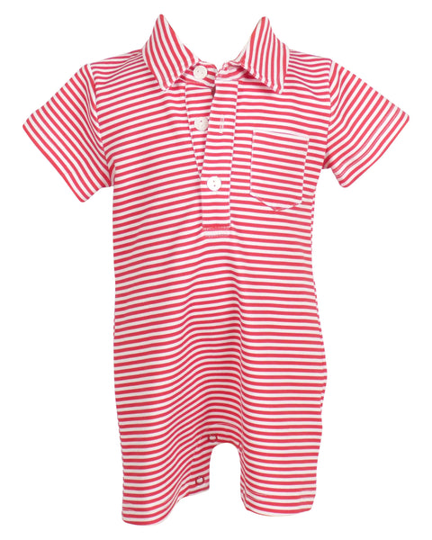 Game Day Rhett Romper - Red and White Stripe: 9m
