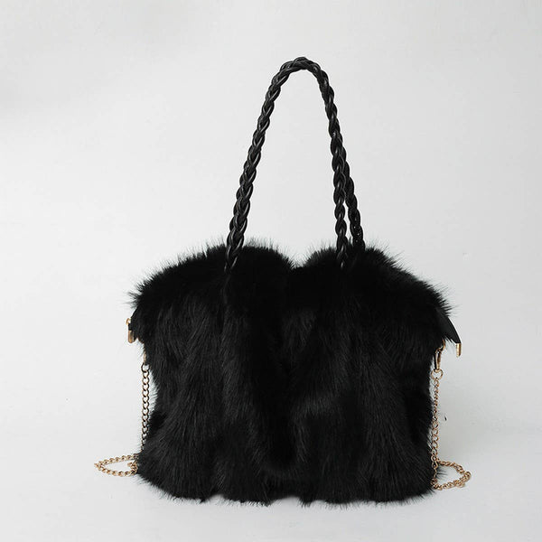 Purse - Pleated Faux Fox Fur Plush Bag