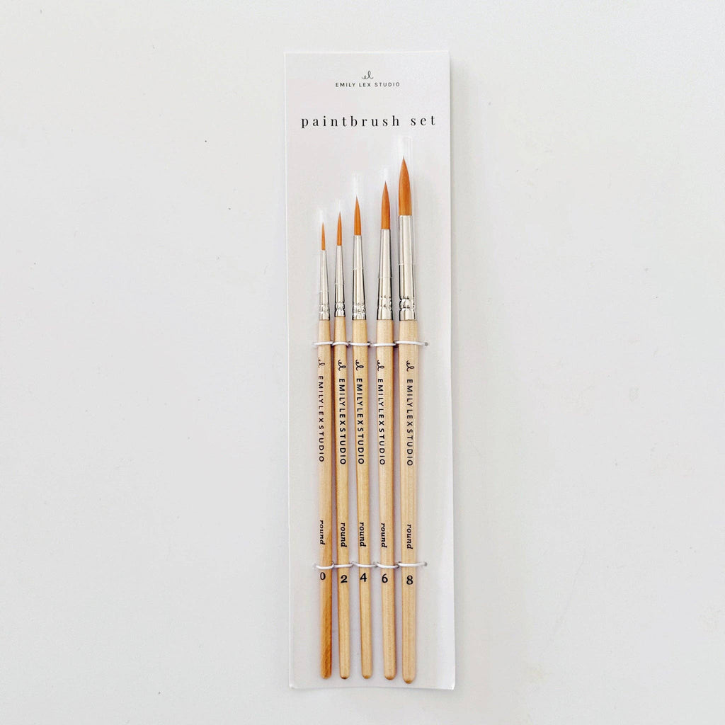 Watercolor Paintbrush Set of Five Wood Brushes