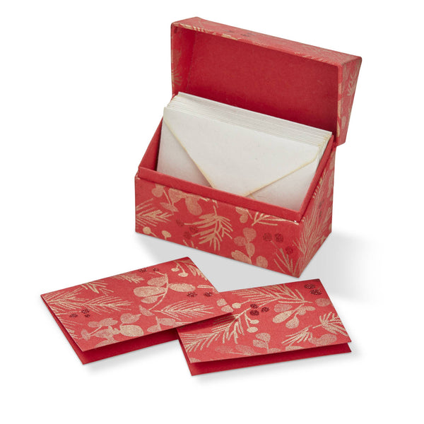 Red Floral Sprig Note Cards with Box