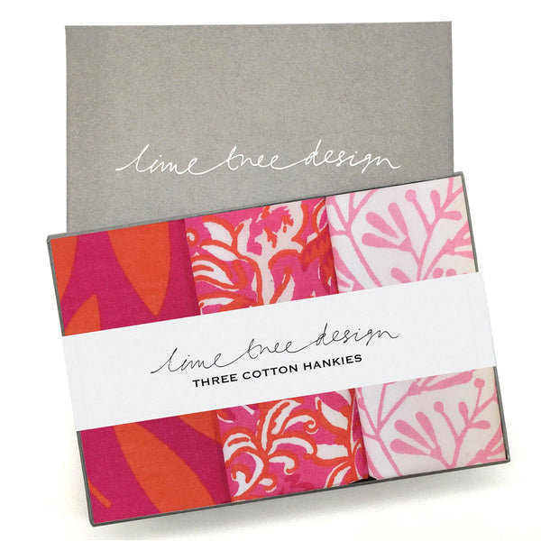 Handkerchiefs - Box of 3 Cotton Hankies - Magenta and Pink