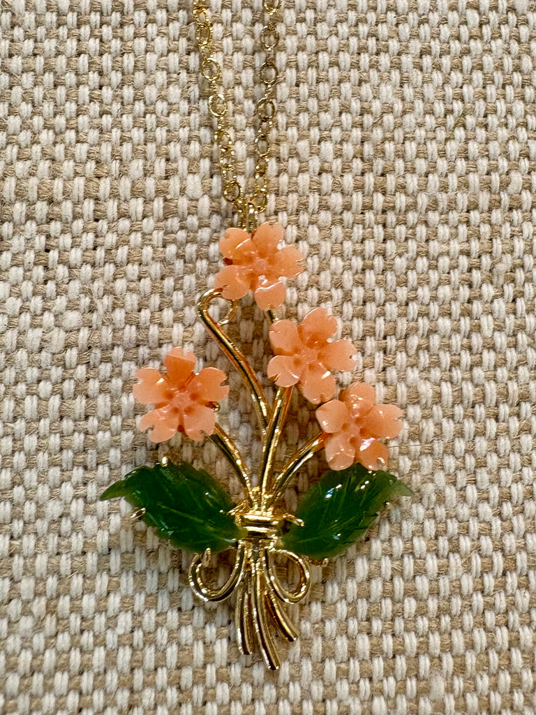 Estate Collection -  Vintage Coral and Jade Pendant Necklace