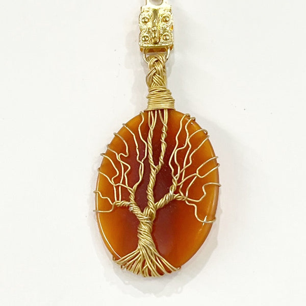 Vignette -  Stone with Wire Tree of Life - Orange Chalcedony