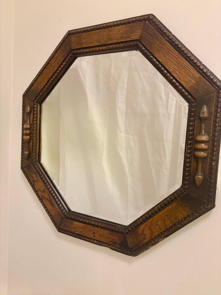 Estate Collection -English Carved Jacobean Octagon Shaped Mirror