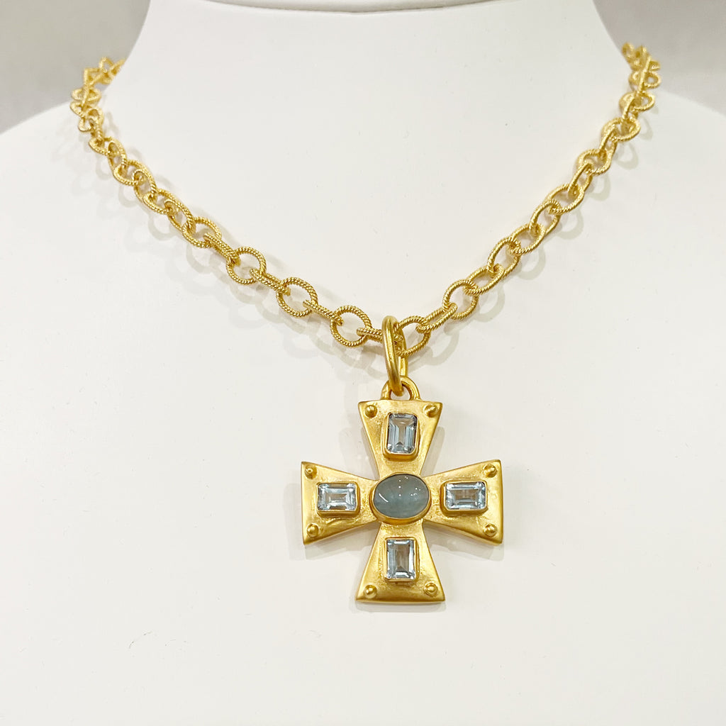 Dina Maclney - Necklace - Aquamarine Blue Topaz Cross Necklace