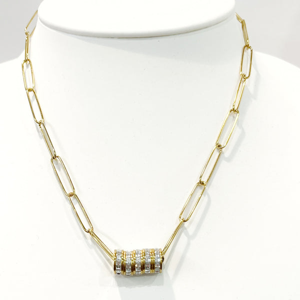 Necklace - Pave Rondelles on a Gold Paperclip Chain