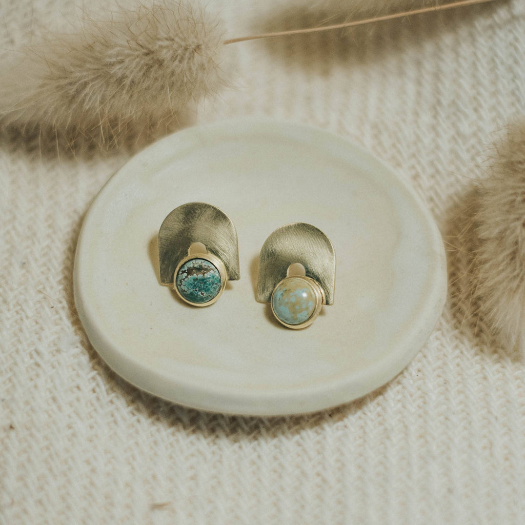 Earrings - Brass Bali Studs with Turquoise