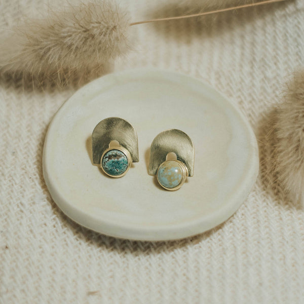 Earrings - Brass Bali Studs with Turquoise
